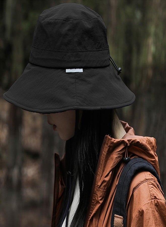 Ptduabenlu Waterproof Bucket Hat for Men Women Quick Dry Sun Hat Fishing Safari Hat Adjustable Chin Strap UV Protection Black - Image 2